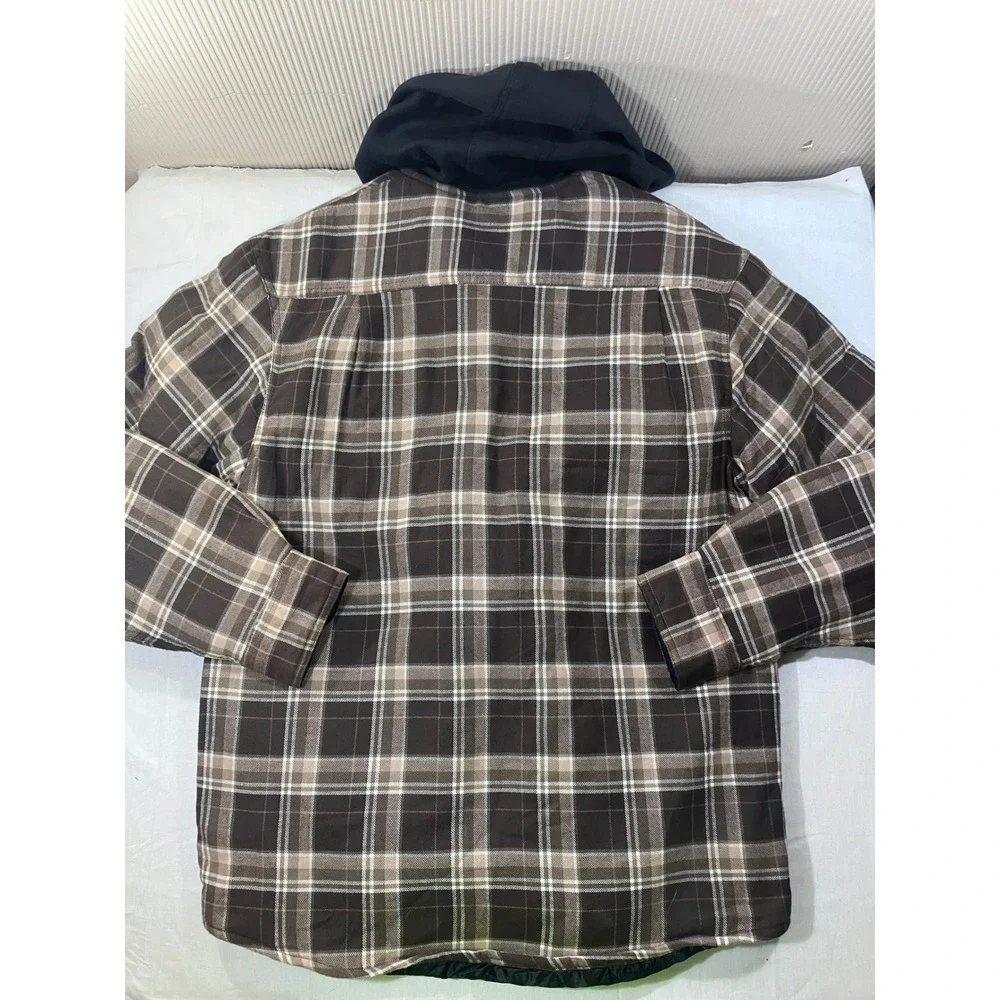Wrangler Men's Plaid Flannel‎ Lined Hooded Shirt Jacket Brown Tan Size M